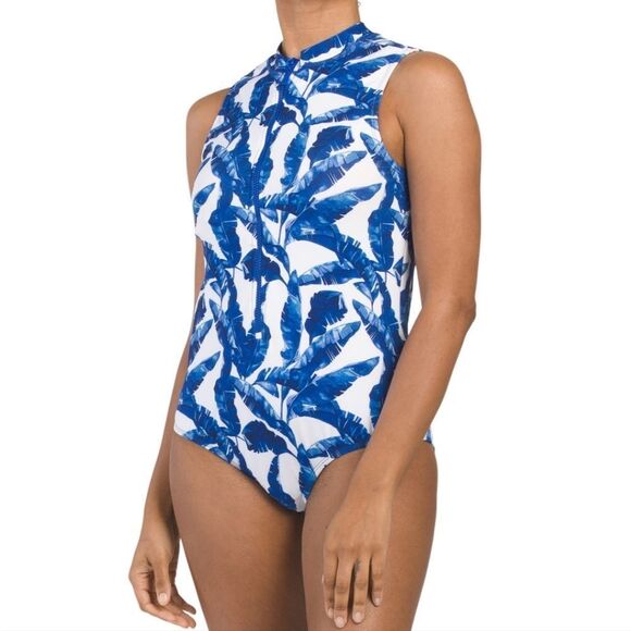 Cabana Life One Piece Women's UPF 50+ Zip Neck  Sleeveless Rashguard Swimsuit S - Picture 1 of 9